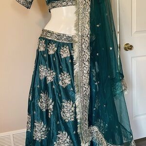 Elegant Teal Embroidered Skirt